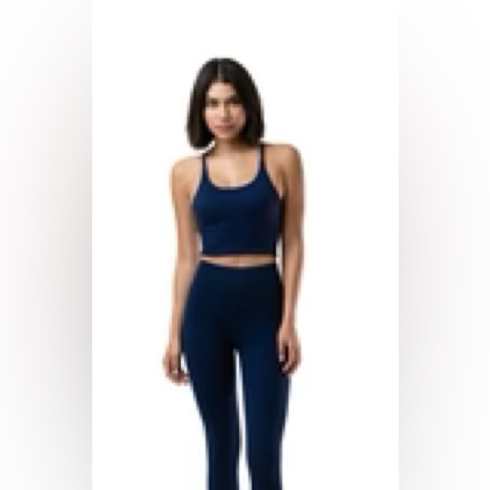 Balance Athletica/Vitality Navy Ribbed Linear Racer Sports Bra